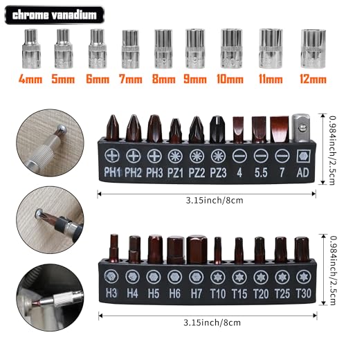 39-Piece Flexible Drill Bit Extension Set | 105° Right Angle Adapter, Metric Sockets, Magnetic Bit Holders, Storage Case