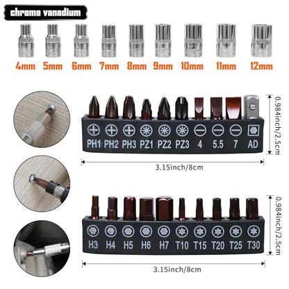 39-Piece Flexible Drill Bit Extension Set | 105° Right Angle Adapter, Metric Sockets, Magnetic Bit Holders, Storage Case