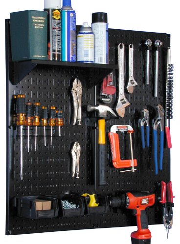 Wall Control Metal Pegboard Utility Tool Storage Kit with Black Pegboard and Black Accessories - color: Black