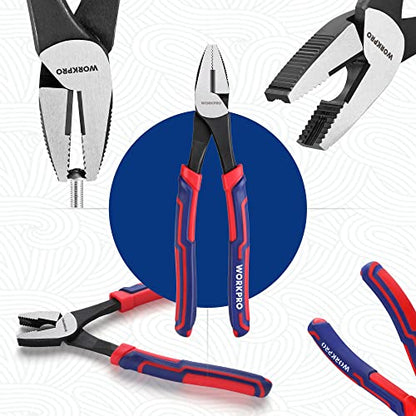 WORKPRO 8" Linesman Screw Extractor Pliers(Combination Pliers) with Unique Non-slip Jaws, Stripped Screw Remover Tool, Lineman Plier for Quickly Removal of Damaged or Rusted Fasteners