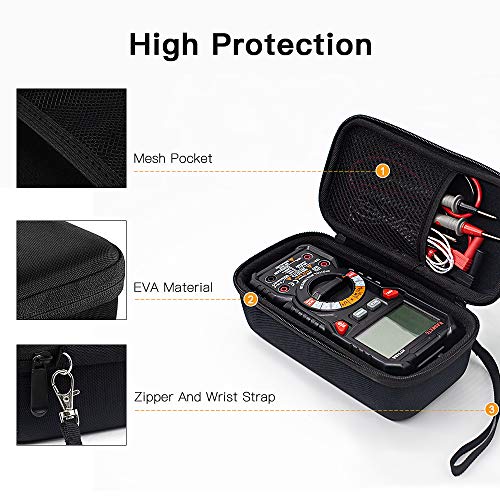KAIWEETS HT118A/HT118E Multimeter Case, Protective Hard Storage Bag, Replacement with Mesh Pocket for Digital Multi Meter TRMS 6000/20000 Counts Volt Meter Auto Ranging (Case Only, No Multimeter)