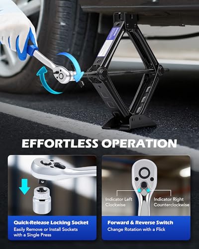 Orion Motor Tech 2 Ton Scissor Jack, 15 pc. Dual-Action Car Scissor Jack Kit for Sedan SUV MPV with Ratchet Wrench Drill Sockets, 4409 lb. Portable Car Jack and Stand Kit for Spare Tire Changing - style: Double Tooth