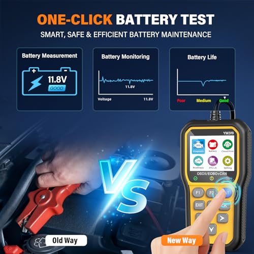 BluSon YM319 OBD2 Scanner Diagnostic Tool with Battery Tester, Check Engine Fault Code Reader with Live Data, Cloud Printing, DTC Lookup, Freeze Frame, Scan Tool for All OBDII Protocol Cars Since 1996 - color: Yellow