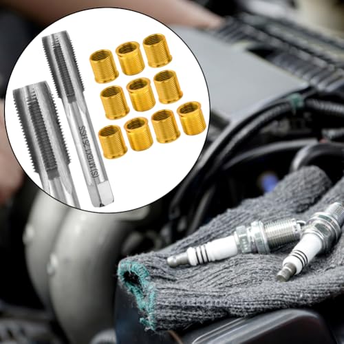 NINEFOX Spark Plug Thread Repair Kit Insert and Tap Set M14x1.25 | 11 piece spark plug rethreading kit with 10 inserts and 1 tap for cylinder head thread repair on cars, trucks, and generators - size: M14x1.25