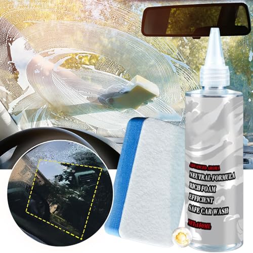 Oil Film Cleaner 150ML Exterior Grease Cleanser | with Sponge Auto Glass Cleaner for Automotive Exterior Detailing Coating SUV RV Vehicle Headlight Mirror