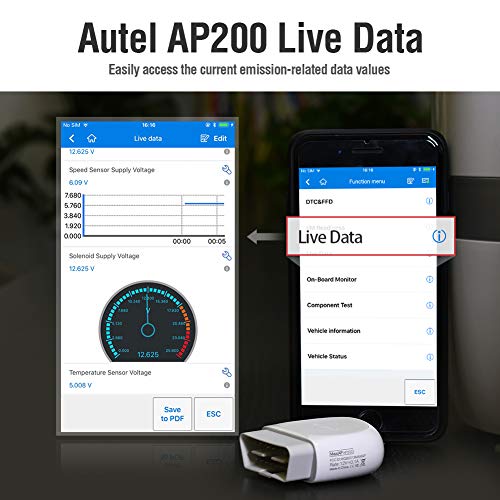 Autel AP200(HT200) Bluetooth OBD2 Scanner, Code Reader with Full Systems Diagnoses and 19 Service Functions, Mini Size Version of MK808 Diagnostic, Vehicle Scan Tool for iPhone & Android Devices