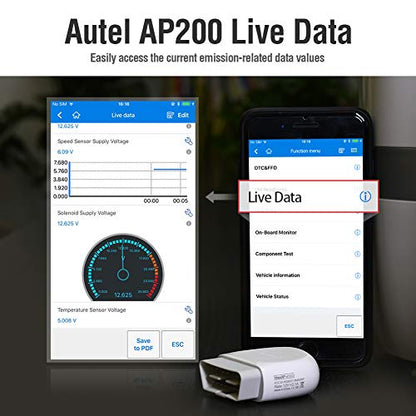 Autel AP200(HT200) Bluetooth OBD2 Scanner, Code Reader with Full Systems Diagnoses and 19 Service Functions, Mini Size Version of MK808 Diagnostic, Vehicle Scan Tool for iPhone & Android Devices