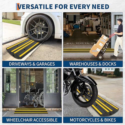 48" Commercial-Grade Rubber Driveway Ramps with Drainage Channels, Low-Profile Curb & Gutter Ramps for Vehicles, Wheelchairs & Carts, All-Weather Garage & Driveway Accessibility Solution