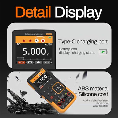 3IN1 Oscilloscope Handheld Digital Held 2 Channel USB Multimeter Kit Osciloscopio Automotive Automotriz Multi Testers Meter Multimetro Digital Professional (Oscilloscope1pcs)