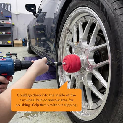 8 Pcs Aluminum Polishing Kit, Wheel Polishing Kit for Drills, Foam Sponge Polishings Balls with Handheld Extension Holder for Car Wheel and Polisher Kits for Household Standard Hand Drills
