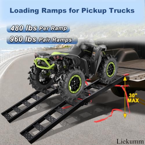 LIEKUMM 83" ATV Ramps 2-Pack, 960 lbs Capacity Folding Loading Ramps for Pickup Trucks, Heavy Duty Truck Ramps for Trailer, Lawn Mower (Black) - size: 83"L(Black/2PCS)