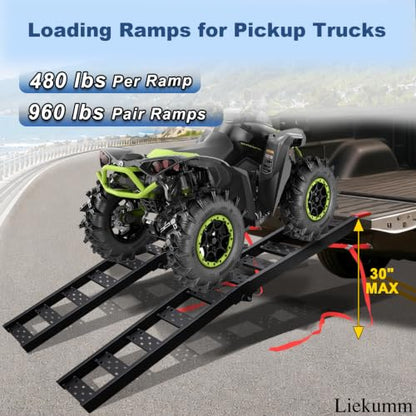 LIEKUMM 83" ATV Ramps 2-Pack, 960 lbs Capacity Folding Loading Ramps for Pickup Trucks, Heavy Duty Truck Ramps for Trailer, Lawn Mower (Black) - size: 83"L(Black/2PCS)