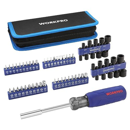 WORKPRO 61PC Magnetic Screwdriver Bits & Nut Driver Set with Organizer Bag, DIY Tools & Equipment for Men Women Mechanic, Herramientas Tool Bit Kit Home Improvement Gift, Metric & SAE