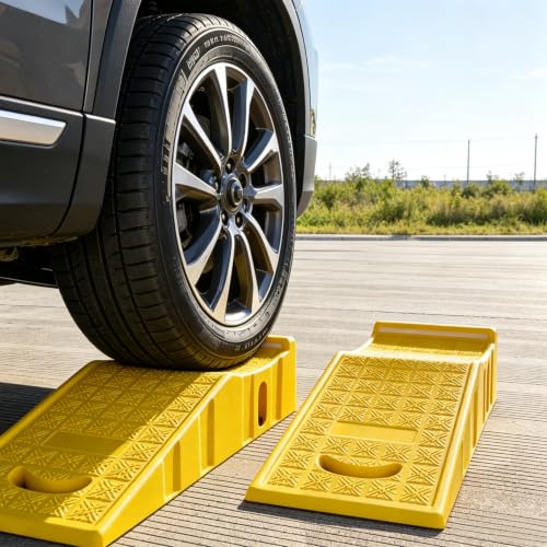 OrangeStar Car Ramps for Oil Changes and Maintenance, 2-Pack Portable Low Profile 6-Inch Lift Car Service Ramps for Garage, Heavy Duty Plastic Tire Ramps (L35in x W13in x H8in)