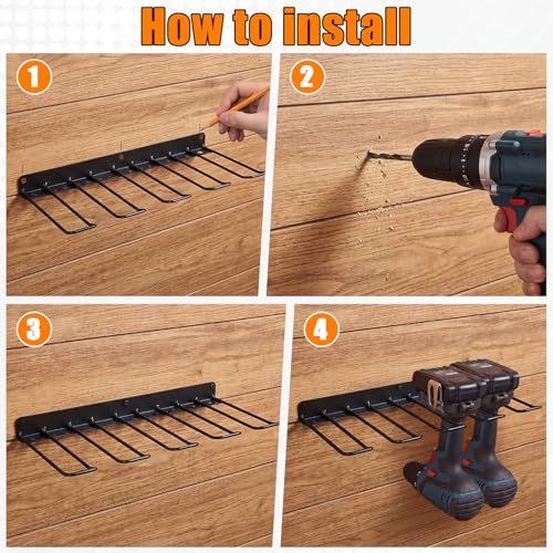 Frienda 4 Pack Power Tool Organizer Drill Holder Wall Mount Drill Holder Heavy Duty Garage Storage and Tool Organizer with 8 Slots 32 Screwdriver Rack Ideal Garage Organization Gifts for Power Tools
