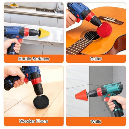 TSV 6PCS Car Wheel Polishing Kit, Foam Sponge Wheel Polishing Cone & Ball for Drill, Polisher and Buffer Tool for Car Care, Chrome, Rims and Metal