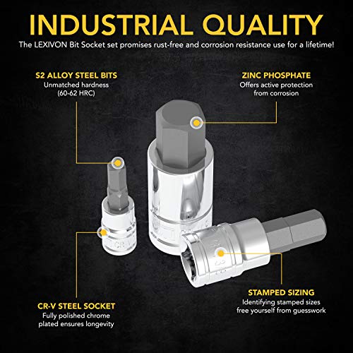 LEXIVON HEX Bit Socket Set, Premium S2 Alloy Steel | 13-Piece SAE 5/64" - 9/16" Set | Enhanced Storage Case (LX-142) - style: HEX set (Imperial)