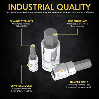 LEXIVON HEX Bit Socket Set, Premium S2 Alloy Steel | 13-Piece SAE 5/64" - 9/16" Set | Enhanced Storage Case (LX-142) - style: HEX set (Imperial)