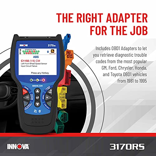 INNOVA 3170RS OBD1 & OBD2 Scanner, ABS Bleeder Scan Tool, OBD2 Diagnostic, Caliper Service, Brake Pad Life, Read/Erase ABS/SRS Codes, Reset Oil Light, Live Data, Updates Included