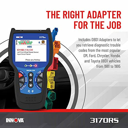 INNOVA 3170RS OBD1 & OBD2 Scanner, ABS Bleeder Scan Tool, OBD2 Diagnostic, Caliper Service, Brake Pad Life, Read/Erase ABS/SRS Codes, Reset Oil Light, Live Data, Updates Included