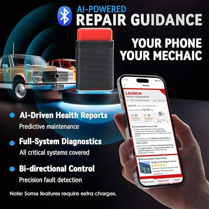 LAUNCH AIOBD Bluetooth OBD2 Scanner - Full System Diagnostics, AI Explains Faults Simply, Parts/Labor/Cost Estimates, Works with iPhone & Android