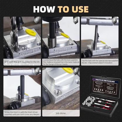 M8X1.25 Metric Thread Repair Kit with Insert HSS Drill, Tap, Installation Driver, Counterbore, Two Sizes Stainless Steel Insert 5PCS 11.7MM and 5PCS 16.2MM