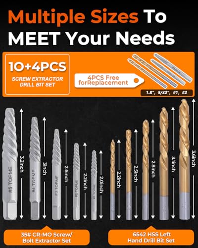 14PCS Easy Out Screw Extractor Set and Left-Hand Drill Bit Set | Stripped Screw Extractor Set for Removing Damaged Screws, Broken Bolts, Studs - color: 14 Pieces