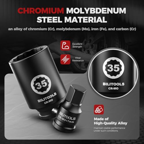 BILITOOLS 12 Point Axle Nut Socket Set, 1/2" Drive Spindle Nut Socket Set | for Wheel Bearing & CV Axle, Impact Deep 14mm 17mm 19mm 30mm 32mm 34mm 35mm 36mm, Compatible with Toyota, Honda, BMW, VW,Audi