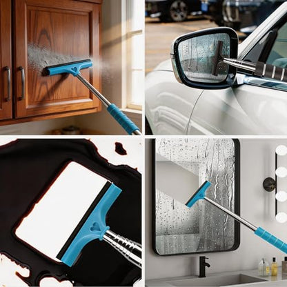 4 Pack All-Purpose Car Rearview Side Mirror Squeegee with Retractable Handle for Car Windshield, Tile Walls, Bathroom, Window, Glass, Mini Portable Car Cleaning Tool for Rainy Foggy Weather