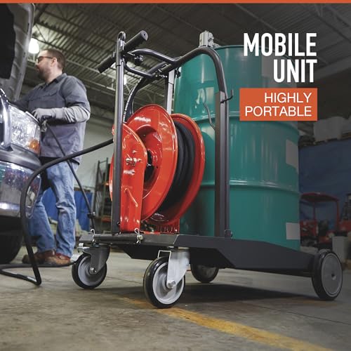 Ironton Mobile Oil Pump Kit, 3.7 GPM, Air Hose Reel 50ft. Retractable | 5:1 pump ratio, controlled fluid transfer, shop/fleet maintenance, easy service access, organized hose handling