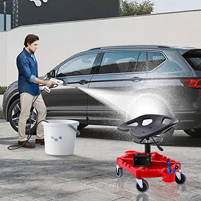 330LBS Capacit Rolling Garage Stool,Adjustable Height Rolling Garage Stool with Tool Tray 360-Degree Swivel Mechanic Stool Seat for Workshop Auto Repair Shop.