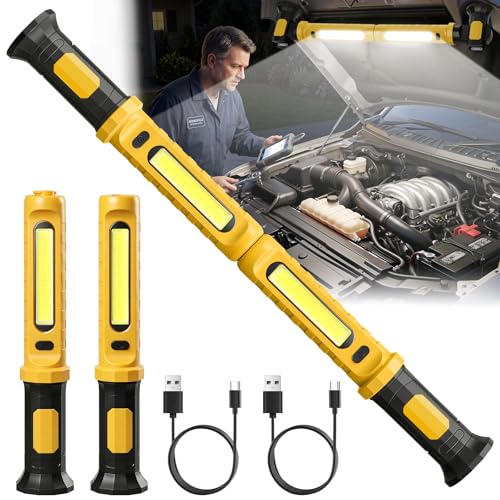 RovPool Mechanic Work Light, 4000mAh LED Rechargeable Work Light, 2600LM Magnetic Work Light for Mechanics,Cordless 360° Rotate Underhood Work Light with Hooks for Car Repairing/Garage, 2 Pack