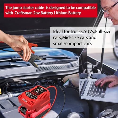 Jump Starter Adapter for Craftsman 20V V20 Li-ion Battery Powered with Jumper Cable Clamps Portable Car Charger Jump Starter(Battery Not Included) - style: For Craftsman