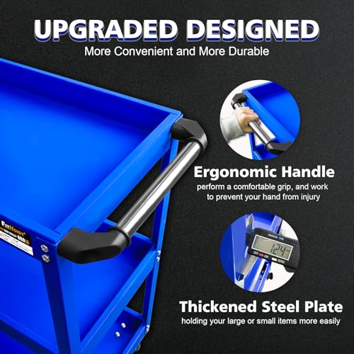 3-Tier Rolling Tool Cart, Thickened 440LBS Metal Mechanic Tool Cart on Wheels, Heavy Duty Rolling Carts with Wheels, Utility Service Carts for Mechanics Garage Warehouse Workshop Repair Shop