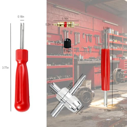 Valve Stem Removal Tool, 20 PCS Valve Cores, 20 PCS Tire Valves Caps, 1 PCS 4-Way Valves Tool, Valve Core Remover Tool with Storage Box Universal for Cars/Motocycle/Bike