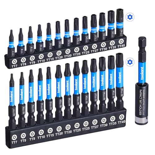 toolant Impact Torx Bit Set 27pcs (TT7-TT40), S2 Steel Security Torx Bit Set, Tamper Proof Star with CNC Machined Tips, 1"&2" Long Impact Bits with Magnetic Bit Holder and Storage Box - size: 26+1PCS