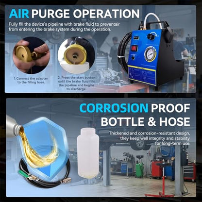 Automatic Electric Brake Bleeder Kit, 12V One Person Brake Fluid Vacuum Pressure Bleeder Air-Free Filling with Master Cylinder Adapter & 1L Waste Oil Bottle for Cars Trucks Motorcycles