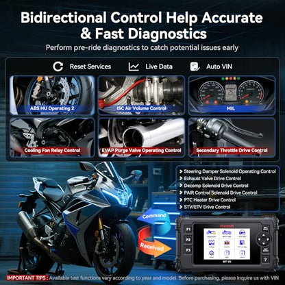 iCarsoft MT V6 for Suzuki Motorcycle Bidirectional Diagnostic Tool Full System Scan Code Reader with 9 Reset/12 Active Test, Motorbike & Car OBD2 Scanner/Live Data/Battery Test/AutoVIN