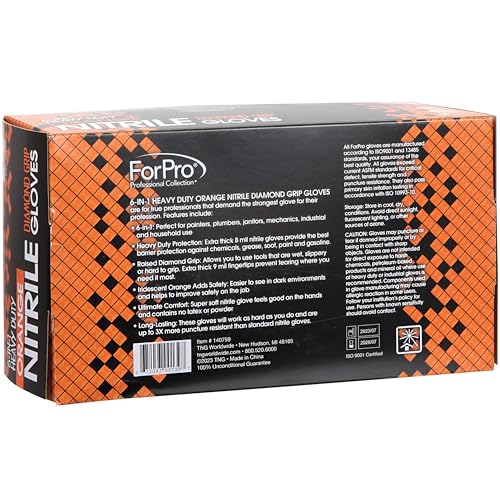 ForPro Heavy Duty Disposable Nitrile Gloves, Orange - size: Large (Pack of 100), style: Large (Pack of 100)