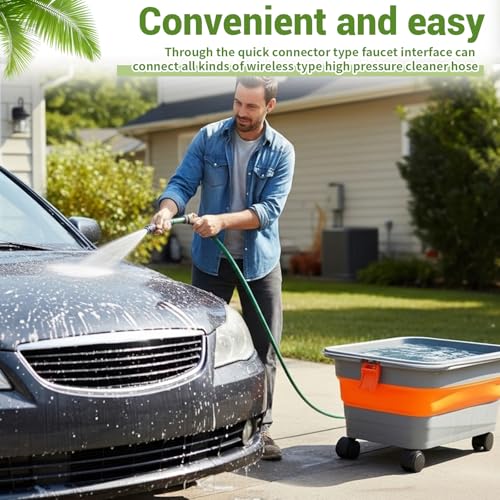 Maxdot Car Wash Bucket with Wheels Lid and Handle, 5.5 Gallon Collapsible Rolling Wash Bucket with 2 Microfiber Mitts for Car Cleaning, Camping, Rv & Pet Bathing