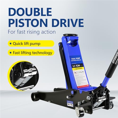3.5T Low Profile Steel Floor Jack, 7000 lb, Dual Pump, 4"-21" Lift | Heavy-duty steel, dual-piston quick lift, low profile, 4"-21" range, overload safety protection. - size: 3.5T Dual Pump 4"-21"