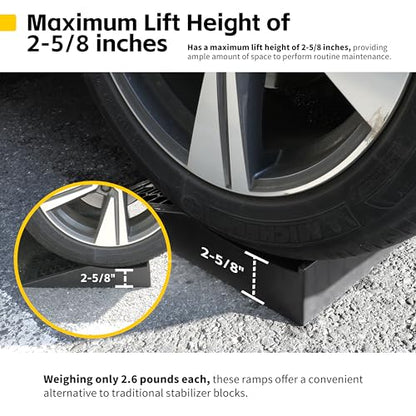 MAXXHAUL 50699 Low Profile Car Ramps for Vehicle Maintenance & Display, Short Incline for Floor Jack Support (2-Pack), 4,400 lb Capacity (2,200 lbs per Ramp) - size: Compact Length