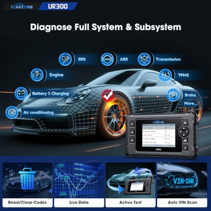 UR300 Diagnostic Scan Tool for All Cars, 48 Resets with 200+Subfuncitons, 4000+Bidirectional Test Items, Battery Registration, OBD2 Scanner, ECU Coding for BMW/VW/Audi, CAN-FD Supported