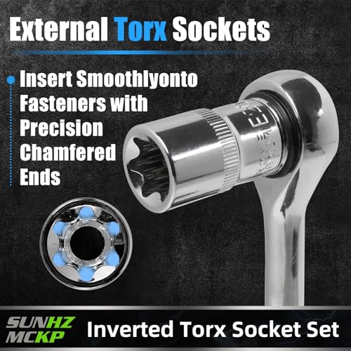 SUNHZMCKP 60PCS Master Torx Socket and External Torx Plus Security Star Bit | 1/4", 3/8", 1/2" Drive Socket Bit, Female E Sockets E4-E24, Star Socket Bits T6-T70, TT6-TT70, TP8-TP60, CR-V&S2 Alloy Steel - color: 60 Piece Torx Bit Socket Set