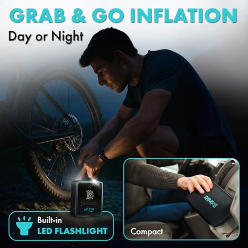 INFLATiQ by RIMiQ Portable Tire Inflator Air Compressor – Twice as Fast QwikFlow Technology with Auto Shut-Off – 11.1V Rechargeable Air Pump with Metal Gears and Premium Carry Case - size: 1 Pack