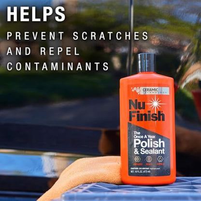 Nu Finish Once a Year Polish and Sealant - Professional Car Polish, 3-in-1 Ceramic Technology to Repair Scratches & Protect Paint, Gift for car Lovers - size: 16oz, style: Once a Year Polish