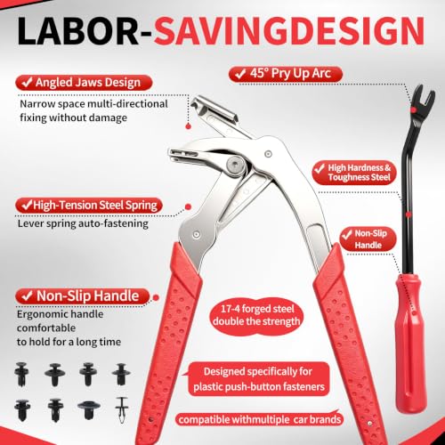 Car Clip Pliers Stainless Fastener Remover 3Pcs for DIY Auto Repair | Stainless Steel Pliers 2 Fastener Removers Spring-Loaded Dual-Action Design for Auto Trim Panel Door Dashboard Clip Removal