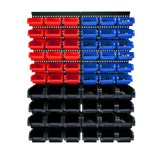 Wall Mounted Storage Bins, Nut and Bolt Organizer, Plastic Bolt Bin, Screw Organizer, Storage Bins for Garage (RED+BLUE+BLACK, LARGE(60PCS)) - color: RED+BLUE+BLACK, size: LARGE(60PCS)