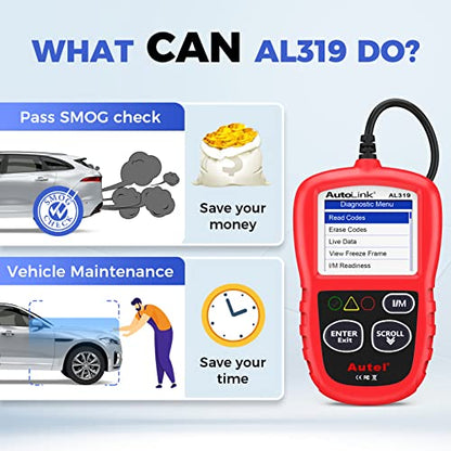 Autel AL319 Professional OBD2 Scanner, Enhanced Check Engine Code Reader | Reset Fault Code, Live Data, Freeze Frame, CAN Car Diagnostic Scan Tool for All OBDII Vehicles After 1996, 2026 Upgraded