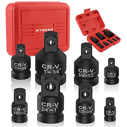 WYBENZ 8PCS Impact Socket Adapter and Reducer Set, 1/4" 3/8" 1/2" 3/4" Impact Adapter Set Breaker Bar Wrench Conversion Kit Mechanic tools with Storage Case - style: 8 Pcs